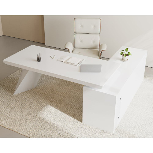 HMR Modern L-Shape Executive Desk & Office Chair Set - White, 78.7"L x 70.9"W x 29.5"H, Left Hand