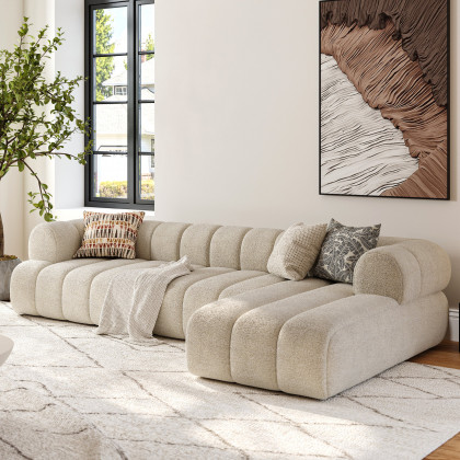 HMR 118" 3-Piece Sectional Sofa with Chaise - Beige