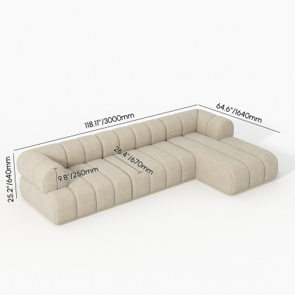 HMR 118" 3-Piece Sectional Sofa with Chaise - Beige