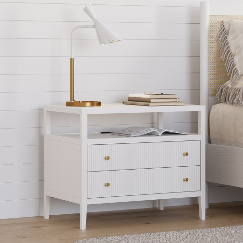 HMR 30" Fluted 2-Drawer Wide Smart Nightstand - White, Set Of 2