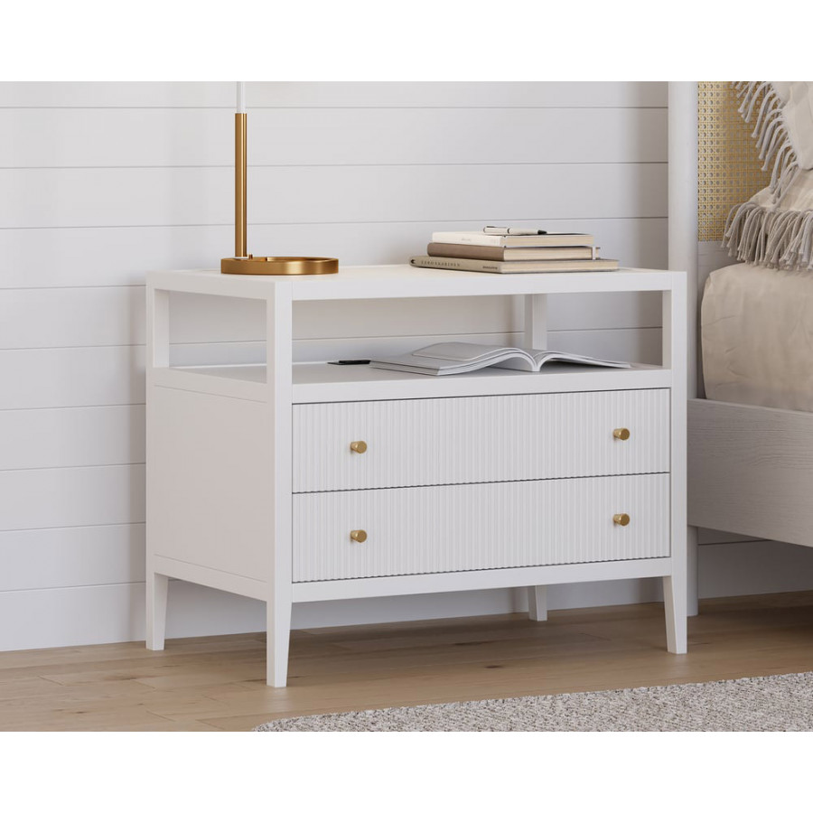 HMR 30" Fluted 2-Drawer Wide Smart Nightstand - White, Set Of 2