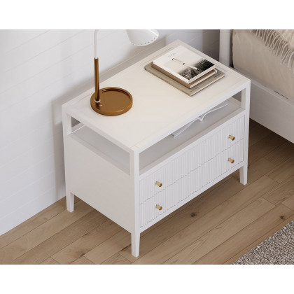 HMR 30" Fluted 2-Drawer Wide Smart Nightstand - White, Set Of 2