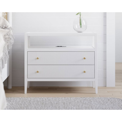 HMR 30" Fluted 2-Drawer Wide Smart Nightstand - White, Set Of 2