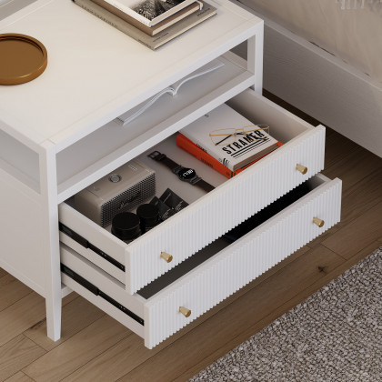 HMR 30" Fluted 2-Drawer Wide Smart Nightstand - White, Set Of 2