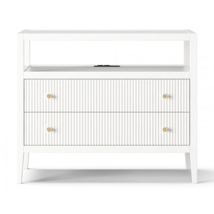 HMR 30" Fluted 2-Drawer Wide Smart Nightstand - White, Set Of 2