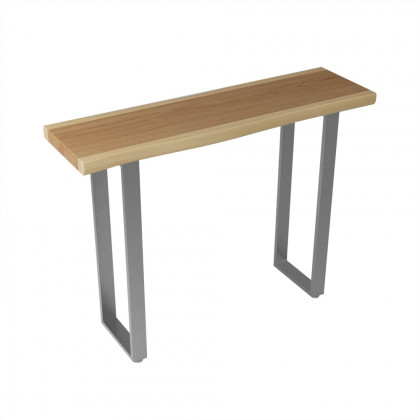HMR - 39" Modern Natural & Silver Live Edge Console Table Wooden Top & Stainless Steel Base