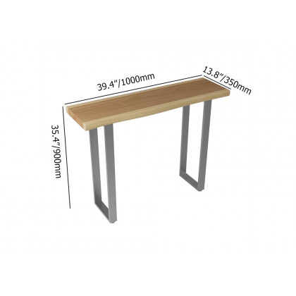 HMR - 39" Modern Natural & Silver Live Edge Console Table Wooden Top & Stainless Steel Base