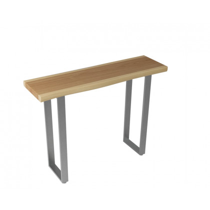 HMR - 39" Modern Natural & Silver Live Edge Console Table Wooden Top & Stainless Steel Base