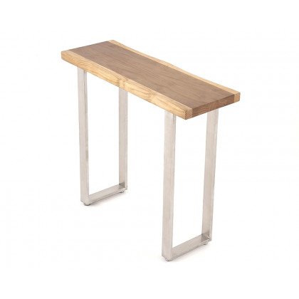 HMR - 39" Modern Natural & Silver Live Edge Console Table Wooden Top & Stainless Steel Base