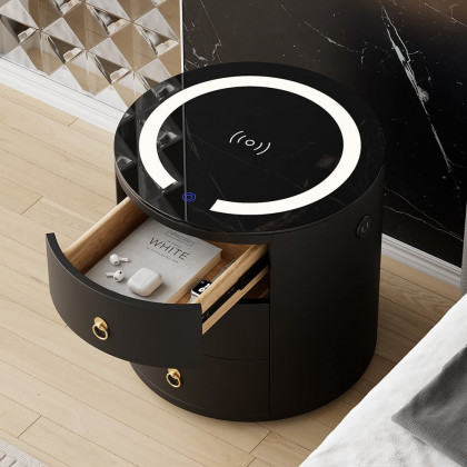 HMR Leather 3-Drawer Smart Nightstand with Light & Speaker - Black, Single