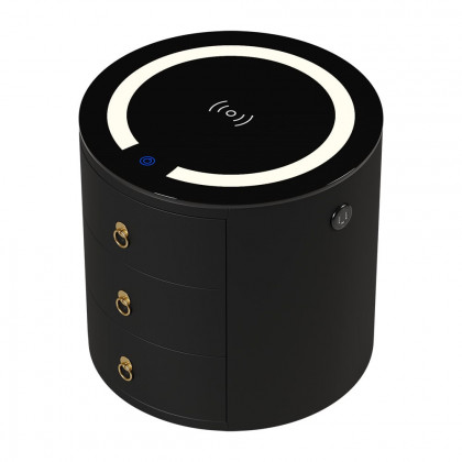 HMR Leather 3-Drawer Smart Nightstand with Light & Speaker - Black, Single
