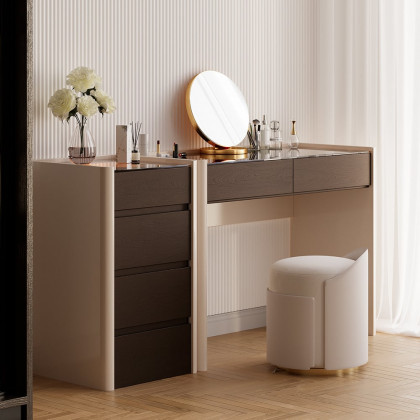 HMR - Modern Walnut Makeup Vanity with Light Dressing Table with Jewelry Storage & Cabinet