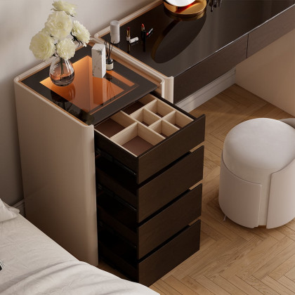 HMR - Modern Walnut Makeup Vanity with Light Dressing Table with Jewelry Storage & Cabinet