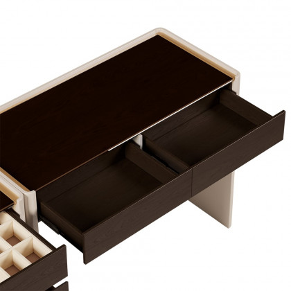 HMR - Modern Walnut Makeup Vanity with Light Dressing Table with Jewelry Storage & Cabinet
