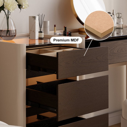 HMR - Modern Walnut Makeup Vanity with Light Dressing Table with Jewelry Storage & Cabinet