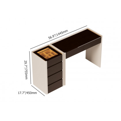 HMR - Modern Walnut Makeup Vanity with Light Dressing Table with Jewelry Storage & Cabinet