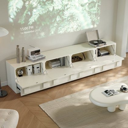 HMR - Modern White Wood TV Stand with 4 Drawer Convert to Tall Media Cabinet for 80" TVs