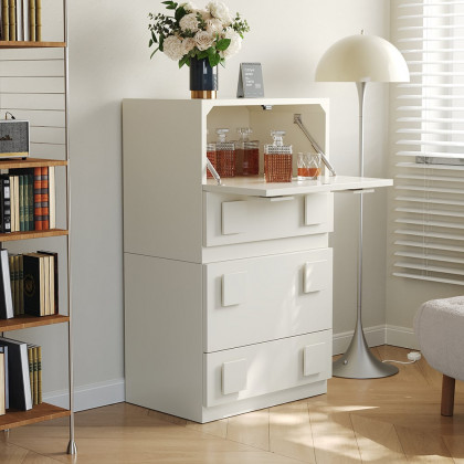 HMR - Modern White Wood TV Stand with 4 Drawer Convert to Tall Media Cabinet for 80" TVs