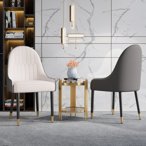 HMR Darg Series Modern PU Leather Upholstery Dining Chairs - White/Gray, Set of 8
