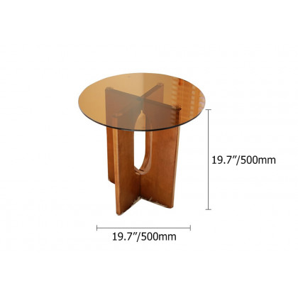 HMR - Tea Tempered Glass End Table Solid Wood Side Table