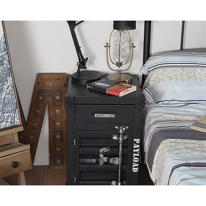 HMR - Ctainer Industrial Nightstand Retro Bedside Storage Cabinet with Door & Drawer