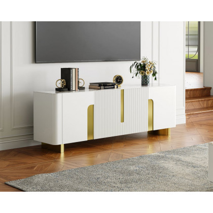 HMR - Artus Modern TV Stand Stone Top 4 Doors with Storage Media Console