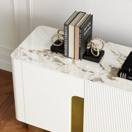 HMR Artus Modern TV Stand Stone Top 4 Doors with Storage Media Console - Beige, 80"W x 18"D x 26.5"H
