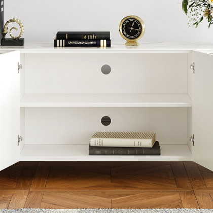 HMR Artus Modern TV Stand Stone Top 4 Doors with Storage Media Console - Beige, 80"W x 18"D x 26.5"H