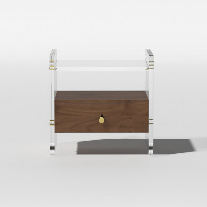 HMR - Modern Clear Acrylic Wood Nightstand with Storage & Shelf for Bedroom