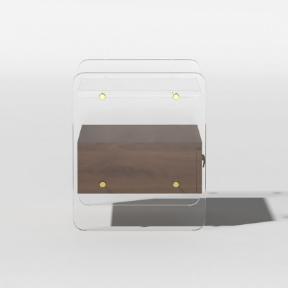 HMR - Modern Clear Acrylic Wood Nightstand with Storage & Shelf for Bedroom
