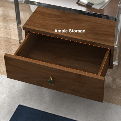 HMR - Modern Clear Acrylic Wood Nightstand with Storage & Shelf for Bedroom