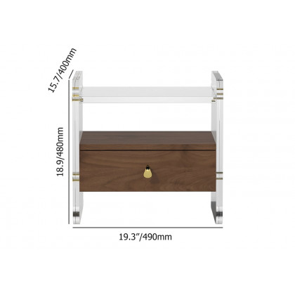 HMR - Modern Clear Acrylic Wood Nightstand with Storage & Shelf for Bedroom