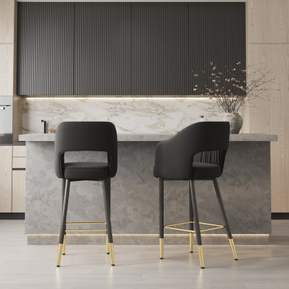 HMR Modern 40" Bar Stools with Velvet Upholstery - Black