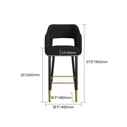 HMR Modern 40" Bar Stools with Velvet Upholstery - Black