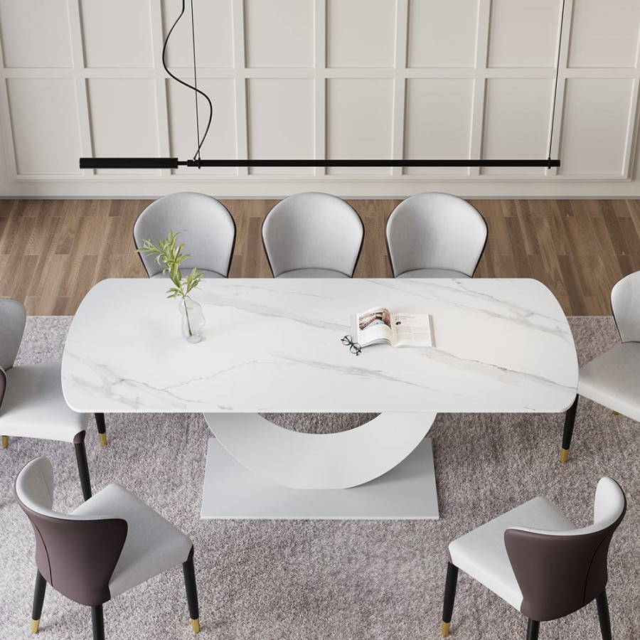 HMR - 70.9" Modern Style Rectangle Sintered Stone Dining Table Seats 6-8 People
