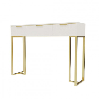 HMR - Aro 47.2" White & Gold Modern Console Table Rectangular Accent Table Entryway Drawers