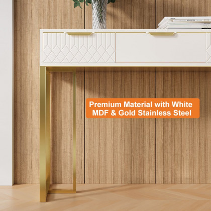 HMR - Aro 47.2" White & Gold Modern Console Table Rectangular Accent Table Entryway Drawers