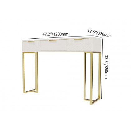 HMR - Aro 47.2" White & Gold Modern Console Table Rectangular Accent Table Entryway Drawers