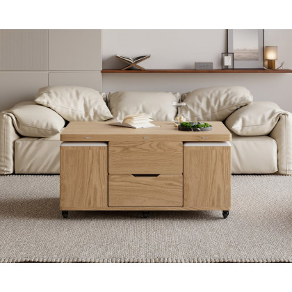 HMR 39" Lift-Top Foldable Coffee Table with 4 Stools & Storage - Natural