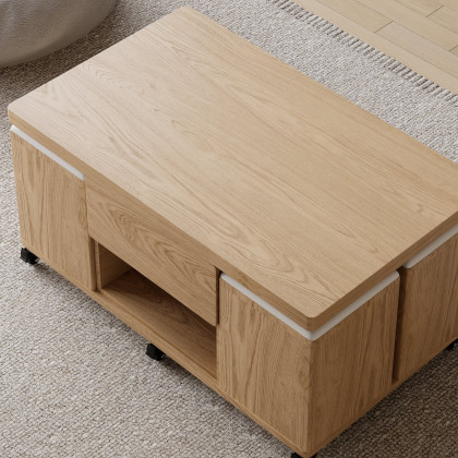 HMR 39" Lift-Top Foldable Coffee Table with 4 Stools & Storage - Natural