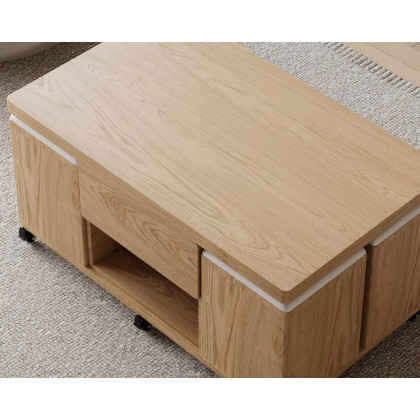 HMR 39" Lift-Top Foldable Coffee Table with 4 Stools & Storage - Natural