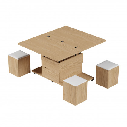 HMR 39" Lift-Top Foldable Coffee Table with 4 Stools & Storage - Natural