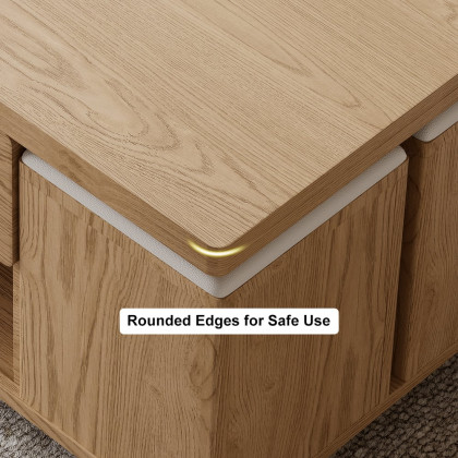 HMR 39" Lift-Top Foldable Coffee Table with 4 Stools & Storage - Natural