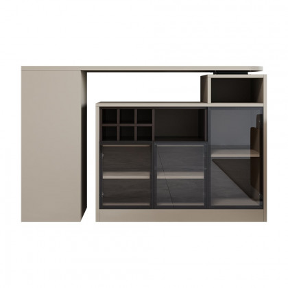HMR - 57"-82" Sofa Bar Table Khaki Storage Cabinet Rotatable Behind Couch Pub Table