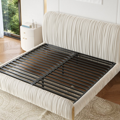 HMR - King Size Velvet Ruched Upholstered Bed Frame with Light & Charging Station