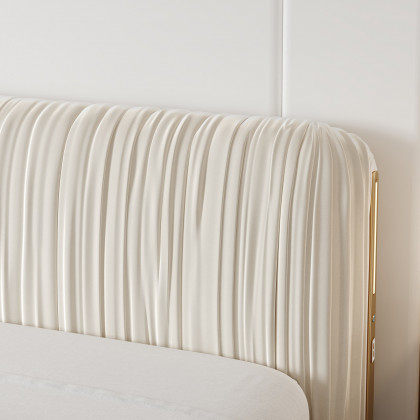 HMR - King Size Velvet Ruched Upholstered Bed Frame with Light & Charging Station
