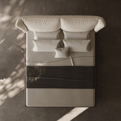 HMR - King Size Boucle & Leather Upholstered Headboard Bed Frame