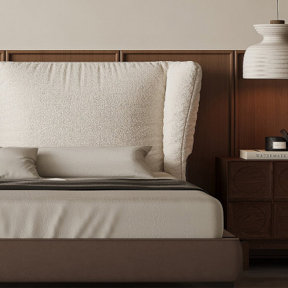 HMR - King Size Boucle & Leather Upholstered Headboard Bed Frame