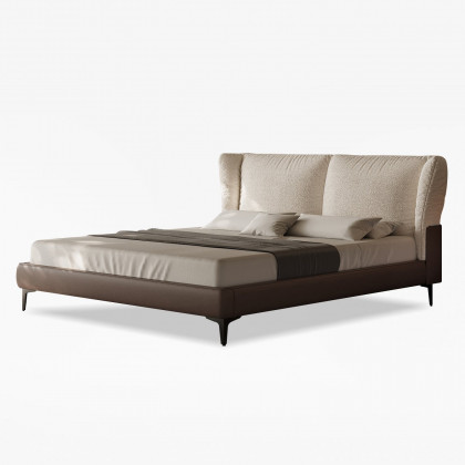 HMR - King Size Boucle & Leather Upholstered Headboard Bed Frame