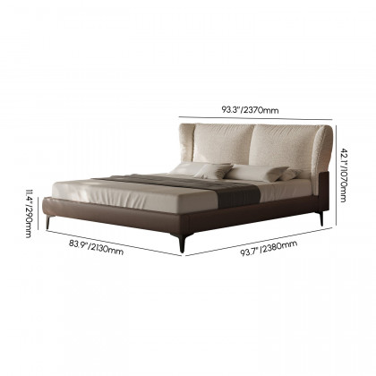 HMR - King Size Boucle & Leather Upholstered Headboard Bed Frame